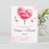 ロマンティック ピンク ハート ツリー 水彩 結婚式 招待状 (スタンド正面)