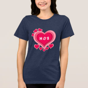 ロマンティック ピンク ハート バレンタインデー トライブレンドTシャツ