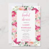 ロマンティック ピンク ローズ フラワーズ ブライダル シャワー 招待状 (正面)
