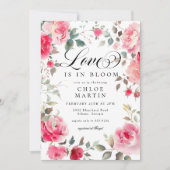 ロマンティック ピンク ローズ ラブ イン ブルーム ブライダル シャワー 招待状 (正面)