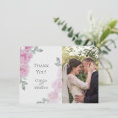 ロマンティック ピンク 牡丹の和紙 裸足の花嫁™ サンキューカード (スタンド正面)