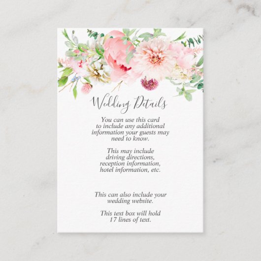 ロマンティック ピンク 牡丹 花の結婚式 詳細 エンクロージャーカード (正面)