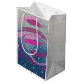 ロマンティック フューシャ & ソフト ピンク ブラシストローク ミディアムペーパーバッグ (裏面アングル)