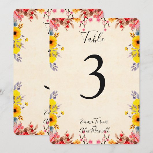 ロマンティック フラワーズ | テーブル番号カード 招待状 (正面/裏面)