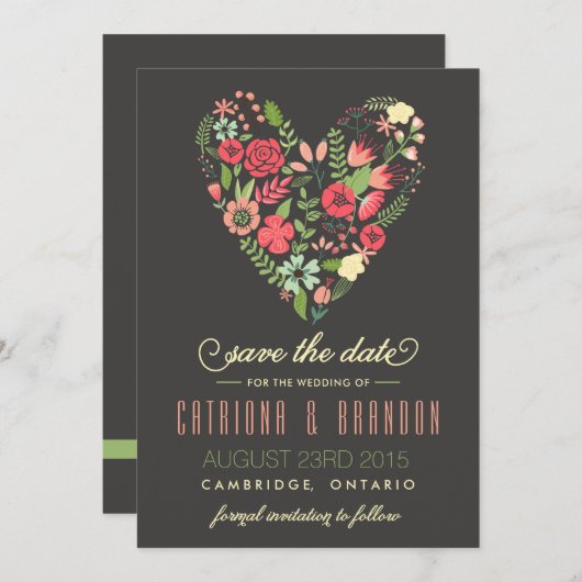 ロマンティック フラワーハート セーブ・ザ・デート アナウンスメント 招待状 (正面/裏面)