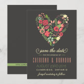 ロマンティック フラワーハート Save the Date 発表 招待状 (正面/裏面)