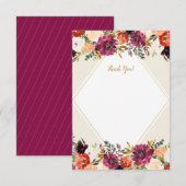 ロマンティック フラワーバースグンディ + ピーチ ステーショナリー サンキューカード (正面/裏面)