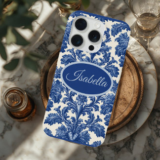 ロマンティック フランス トワル ブルー パーソナライズド iPhone 15 PROケース