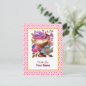 ロマンティック フローラル ゴールド ハート ポストカード (スタンド正面)