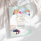 ロマンティック フローラル ブルーベリー ティーポット ブライダル ティーパーティー 招待状