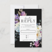 ロマンティック フローラル ムーディ ダーク フラワーズ ウェディング 出欠カード (正面)