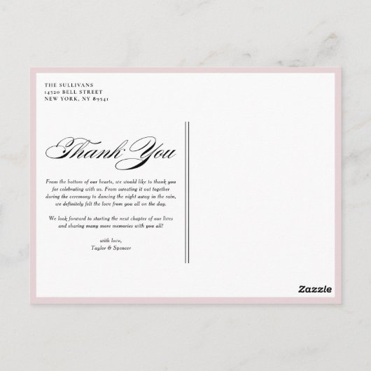 ロマンティック ブッシュ ピンク ガーデン ローズ ウェディング サンクス ポストカード (裏面)