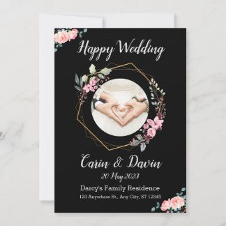 ロマンティック ブラック カリグラフィー オール ウェディング 招待状