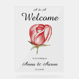 ロマンティック ブラッシュ ピンク ウォーターカラー ローズ アクリル ウェディング アクリルサイン