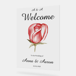 ロマンティック ブラッシュ ピンク ウォーターカラー ローズ アクリル ウェディング アクリルサイン