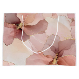 ロマンティック ブラッシュ ピンク ゴールド フラワーブライダルシャワー ラージペーパーバッグ