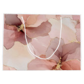 ロマンティック ブラッシュ ピンク ゴールド フラワーブライダルシャワー ラージペーパーバッグ (裏面)