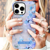 ロマンティック ブルー＆グレー 名前入り フローラル Case-Mate iPhoneケース