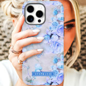 ロマンティック ブルー＆グレー 名前入り フローラル Case-Mate iPhoneケース