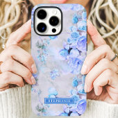 ロマンティック ブルー＆グレー 名前入り フローラル Case-Mate iPhoneケース