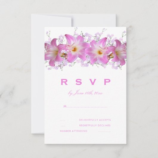 ロマンティック ベラドンナ ユリの結婚式RSVP 出欠カード (正面)