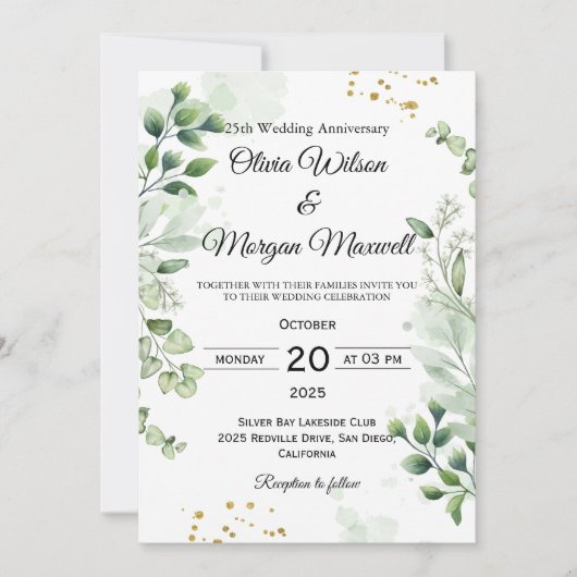ロマンティック ボホ グリーナリー 結婚記念日 インビテーション (正面)