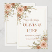 ロマンティック ボーホー ガーデン 水彩 フラワーパンパス 招待状 (正面/裏面)