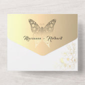 ロマンティック ボーホー ゴールド ウェディング オールインワン招待状 (裏面)