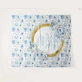 ロマンティック ボーホー パステル ブルー ゴールド ウェディング タペストリー (正面(横))