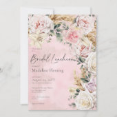 ロマンティック ボーホー ピンク ローズ & パンパス ブライダル ランチョン 招待状 (正面)