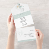 ロマンティック ボーホー ユーカリ ミント 水彩アート オールインワン招待状 (貼ってはがせる)