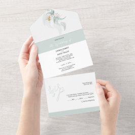 ロマンティック ボーホー ユーカリ ミント 水彩アート オールインワン招待状