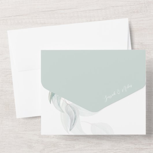 ロマンティック ボーホー ユーカリ ミント 水彩アート オールインワン招待状 (裏面)