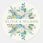 ロマンティック ボーホー 手描きの花 ラウンドシール (正面)
