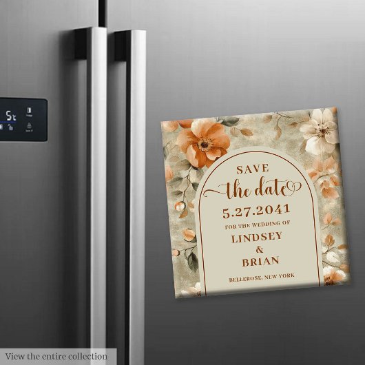 ロマンティック ボーホ ニュートラル ベージュ オリーブ フラワル セーブ デート マグネット