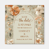 ロマンティック ボーホ ニュートラル ベージュ オリーブ フラワル セーブ デート マグネット (正面)