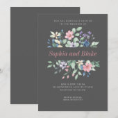 ロマンティック モダン ワイルドフラワーズ ダークグレイ ウェディング 招待状 (正面/裏面)