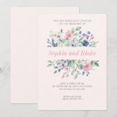 ロマンティック モダン ワイルドフラワーズ パステルピンク ウェディング 招待状 (正面/裏面)