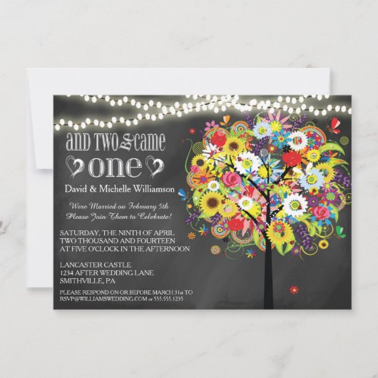 ロマンティック·ライトお洒落·ツリーが結婚式後の招待 招待状 (正面)