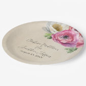 ロマンティック ラスティック ピンク & ホワイト ラナンキュラス ペーパープレート (アングル)