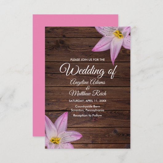 ロマンティック·リリー·フラワーズ·ウッフォーマルディ結婚ングズ 招待状 (正面/裏面)