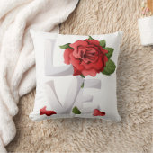 ロマンティック レッド ローズ ラブ タイポグラフィー ボタニカル クッション (ブランケット)