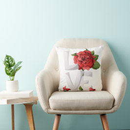 ロマンティック レッド ローズ ラブ タイポグラフィー ボタニカル クッション