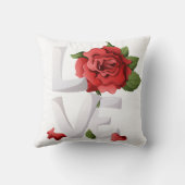 ロマンティック レッド ローズ ラブ タイポグラフィー ボタニカル クッション (裏面)