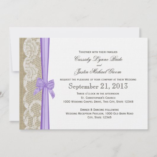 ロマンティック·レース·アンド·ボウ結婚ズ 招待状 (正面)