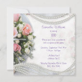 ロマンティック ローズ＆パールズ 100歳の誕生日パーティー 招待状 (裏面)