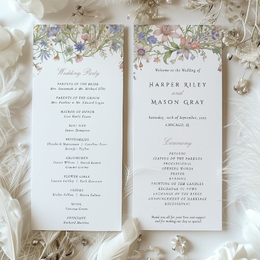 ロマンティック ワイルドフラワー ウェディング プログラム パステル カラー