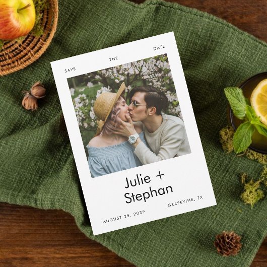 ロマンティック ヴィンテージ フォト シンプル テキスト カジュアル ウェディング セーブザデート