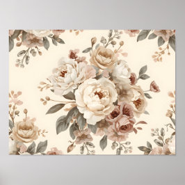 ロマンティック ヴィンテージ フラワーブーケ パターン ポスター