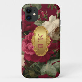 ロマンティック ヴィンテージ レッド ローズ フラワーモノグラムド iPhone 11 ケース